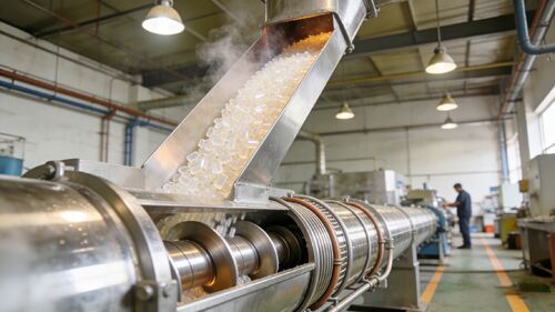 Soluzione integrata per il raffreddamento e il trasporto di pellet di plastica ad alta temperatura