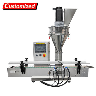 Un buon prezzo. Macchina di riempimento di polvere per desktop completamente automatica personalizzata con sistema di controllo PLC e acciaio inossidabile di qualità alimentare 304 per gamma di riempimento da 50 g a 500 g in linea